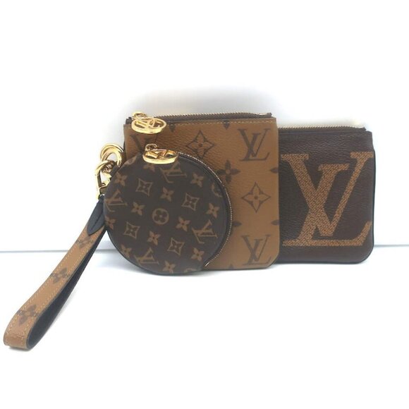 Louis Vuitton Reverse Monogram Giant Trio Pouch Brown Canvas Wristlet Clutch NEW - Picture 3 of 9